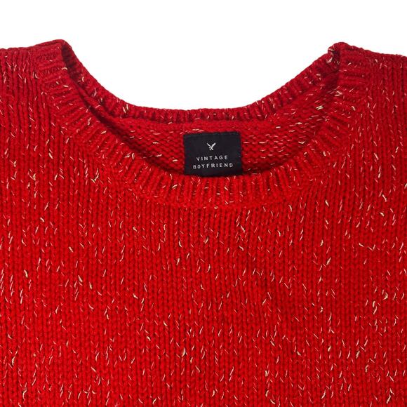 American Eagle Sweater Red Metallic Crew Neck Winter Vintage Boyfriend Womens L - Picture 6 of 13